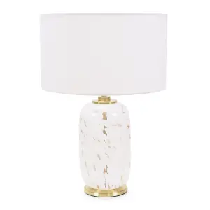 ValueLights India Gold Metal and White Confetti Glass Table Lamp with White Drum Lampshade