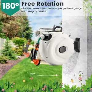 Costway Portable Hose Reel 20+2m Wall Mounted Hose Reel Retractable Auto Rewind Watering