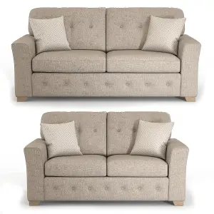 Hartley Beige 3 + 2 Sofa Suite Full Back Tufted Cushions