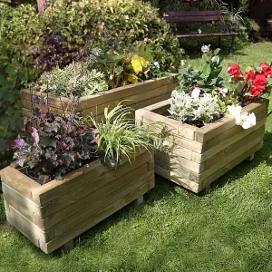 Zest Set of 3 Gresford Wooden Rectangular Garden Planters Flowers