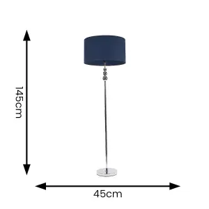 ValueLights Marissa Chrome Stacked Ball Floor Lamp with Navy Blue Drum Shade