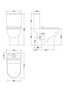 Compact Rimless Toilet Pan, Cistern and Soft Close Sandwich Seat - 800mm x 375mm x 610mm