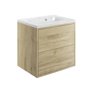 Grasmere Havana Oak effect Wall-mounted Vanity unit & basin set (W)600mm (H)600mm