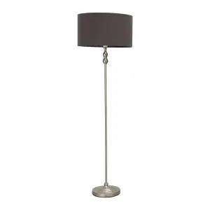 ValueLights Maggie Brushed Chrome Candlestick Floor Lamp with Charcoal Shade with LED Bulb