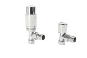 Warmer System Angle Chrome Plated Thermostatic Radiator Valve Vertical Or Horizontal Mounting with Matching Lockshield Valve15x1/2