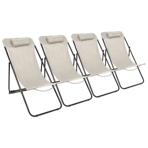 Harbour Housewares Folding Metal Deck Chairs - Matt Black/Beige - Pack of 4