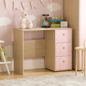 Junior Vida Neptune Pink & Oak 3 Drawer Desk Children Kids Furniture