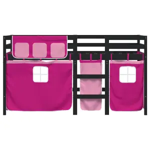 Berkfield Kids' Loft Bed with Curtains without Mattress Pink 90x200 cm