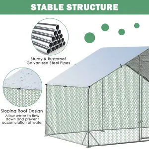 Costway 3M x 2M Chicken Coop Large Metal Spire-Shaped w/ Cover Walk-in Chicken Rabbits Ducks Cage