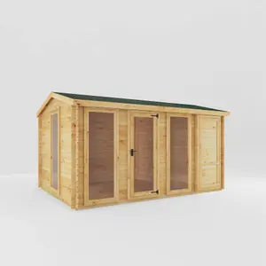 Waltons 4.6m x 3m Wooden Log Cabin Garden Room with Side Shed Pent Roof Summerhouse