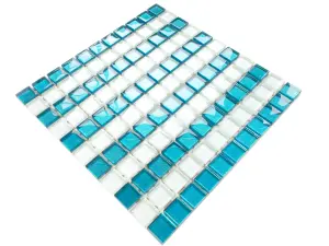 Glass mosaic on mesh for bathroom or kitchen 300mm x 300mm - Blue stripes