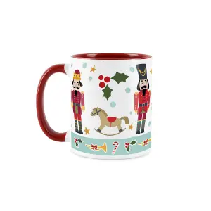 Purely Home Red Christmas Nutcracker Character Coffee Mug -  4x Red & White Ceramic Mugs