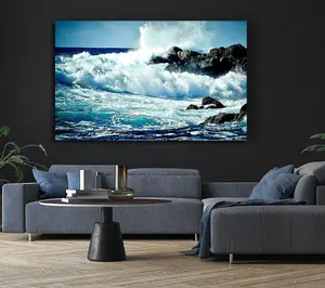 Waves Crashing On Rocks Canvas Print Wall Art - Medium 20 x 32 Inches