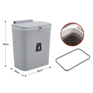 Grey Door Hanging Kitchen Bin Trash Can Rubbish Dustbin Recycling Bin 9 L