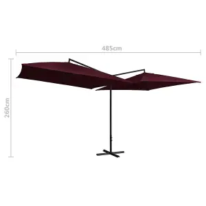 Berkfield Double Parasol with Steel Pole 250x250 cm Bordeaux Red