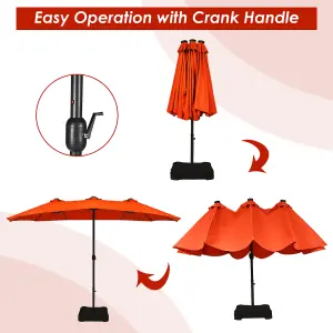 Costway 460x270cm Solar LED Patio Double-Sided Umbrella w/Base & Crank Camping