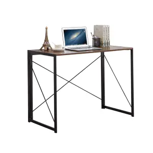 House of Home Folding Desk Computer Rustic Brown Wood Foldable Study Table Laptop Office Space