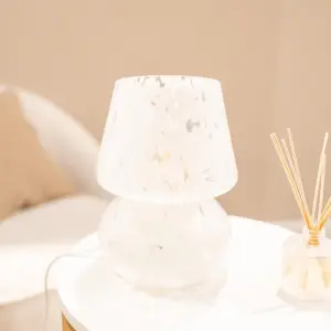 ValueLights Beau White Confetti Glass Table Lamp Tapered Lampshade Bedside Light - Bulb Included