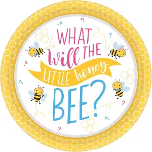 Amscan What Will It Bee Paper Gender Reveal Party Plates (Pack of 8) Yellow/White/Blue (10in)