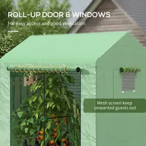 Outsunny Walk-in Green House with Roll-up Door and Mesh Windows, 200x140x200cm