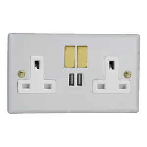 Varilight 2-Gang 13A Single Pole Switched Socket + 2x5V DC 2100mA USB Charging Ports  Vogue Matt White