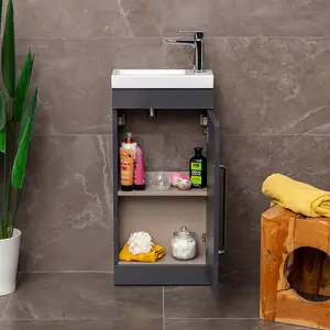 Novela 400mm Floorstanding Cloakroom Vanity Unit in Anthracite Gloss