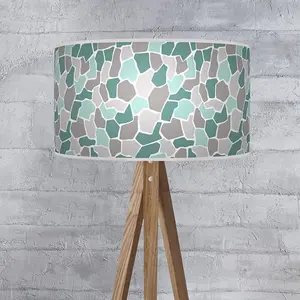 Handmade Lampshade Light Shade - Giclee Printed Fabric - Teal Grey Pebble ID003 - For Table or Floor - Size 20" (50 x 26cm)