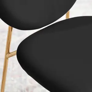 Furniturebox UK Dining Chair - 2x Ivy Black Velvet Upholstered Dining Chair Gold  Legs - Modern Meets Vintage - Round Seat Back