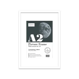 A2 White Picture Frame With Mount for A3 (29.7 x 42cm - 11.7 x 16.5in) Poster, Photo, Artwork, or Print.