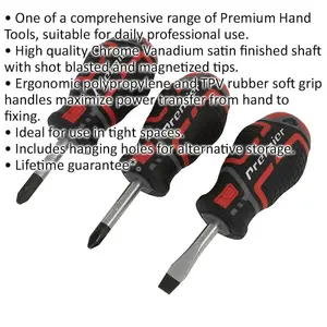 3 PACK Premium Stubby Screwdriver Set - Slotted Phillips & POZI - 38mm Mini