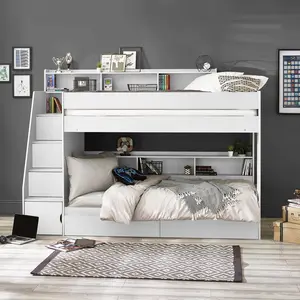 Caleb Single (3') Standard Bunk Bed with Shelves White