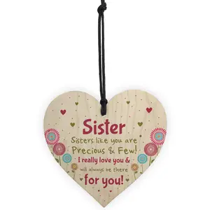 Red Ocean Sister Gifts From Sister Brother Wooden Heart Sister Birthday Christmas Keepsake Gift