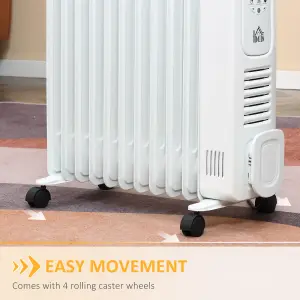 HOMCOM 2500W Oil Filled Portable Radiator Heater w/ Remote Control - White