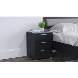 Machias 3 Drawer Bedside Table Black