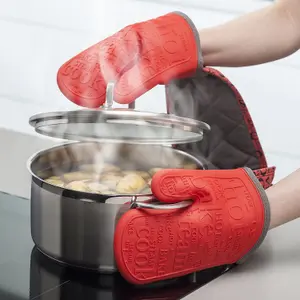 Zeal Waterproof Silicone Double Oven Gloves, Red