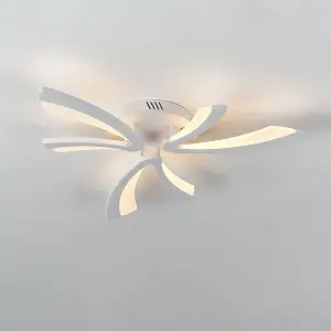 Unique 3 V-Shaped Petals White Acrylic Shade LED Semi Flush Ceiling Light Fixture Dimmable