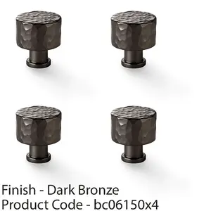 4 PACK - Round Hammered Door Knob Dark Bronze 30mm Diameter Cupboard Cabinet Pull Handle