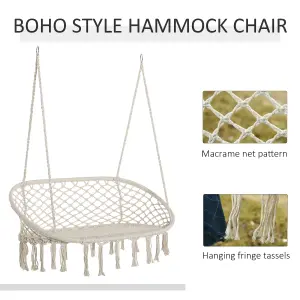 Outsunny Hanging Hammock Chair Macrame Seat for Patio Garden Yard Cream White