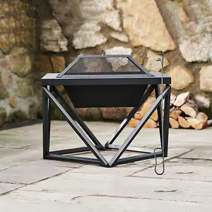 Teamson Home Outdoor Wood Burning Fire Pit, Square Metal Garden Heater, Log Burner, Includes Lid & Poker - 60 x 60 x 52 (cm)