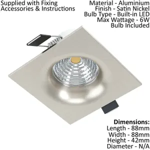 2 PACK Wall / Ceiling Flush Square Downlight Satin Nickel Spotlight 6W LED