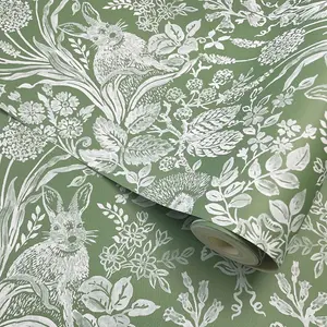 Harlen Woodland Damask Wallpaper Green World of Wallpaper 50342