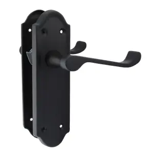 Ashford Door Handle Latch Scroll Lever - Matt Black Latch & Hinge Pack