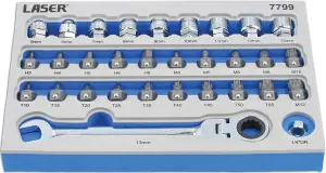 Laser Tools 7799 31pc Low Profile Bit & Go Thru Alldrive Socket Set 1/4"D