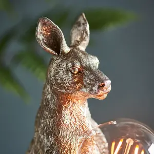 Vintage Silver Kangaroo Table Light - Resin Figure - Chrome Plated Lamp Holder