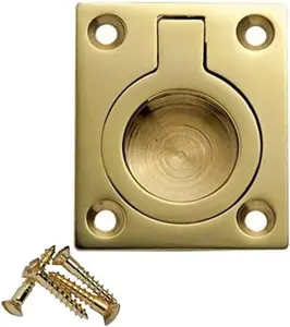 Flush Ring Pull Handle 38mm x 50mm Polished Brass Flush Hatch Locker Cabinet Pull Lift Boat Marine Yacht (Pack of 1)