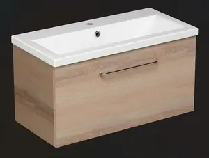 Aquarius Vault 800MM Single Drawer Vanity Unit and 1TH Basin Light Oak