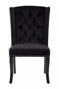 Interiors by Premier Black Buttoned Velvet Dining Chairs, Velvet Upholstered Chair with Wooden Legs, Accent Chair for Living Room