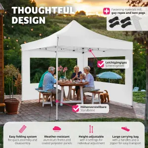 Gazebo Olivia - 3 x 3 m, with aluminium frame, 2 side panels, waterproof - white