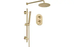 Aquarius Modern Round Shower Bundle with Riser Brushed Brass AQBND0116