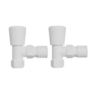 Right Radiators 15mm x 1/2" White Angled Lockshield Valve Towel Rail Radiator Valves Central Heating Taps